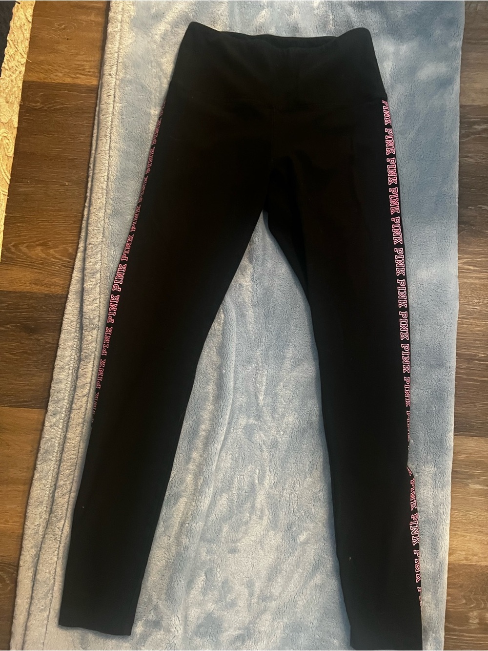 Victoria's Secret Black Leggings with Pink Side Logo Tape